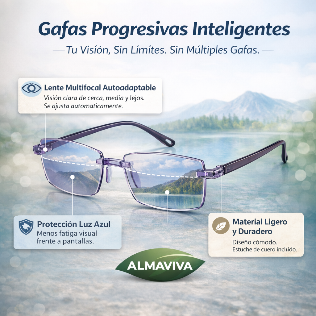 2X1 HOY l Las Únicas Gafas Autograduables Inteligentes Vision Max™ (Visión clara de cerca, intermedia y lejos en una sola gafa) l Protección Luz Azul y Rayos UV + Funda de cuero GRATIS l 30 días de prueba garantizada